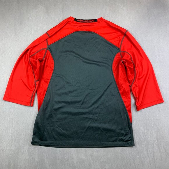 Nike Pro Combat Mens Shirt XL Fitted Red Gray Colorblock 3/4 Sleeve Swingman - Picture 9 of 11